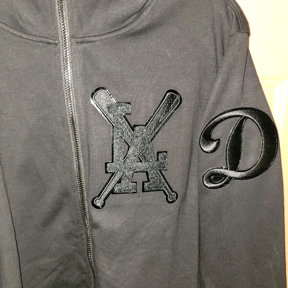 LA DODGERS POPULAR DESIGN BLACKOUT STITCHED ZIPUP HOODIE XLARGE - Picture 3 of 6
